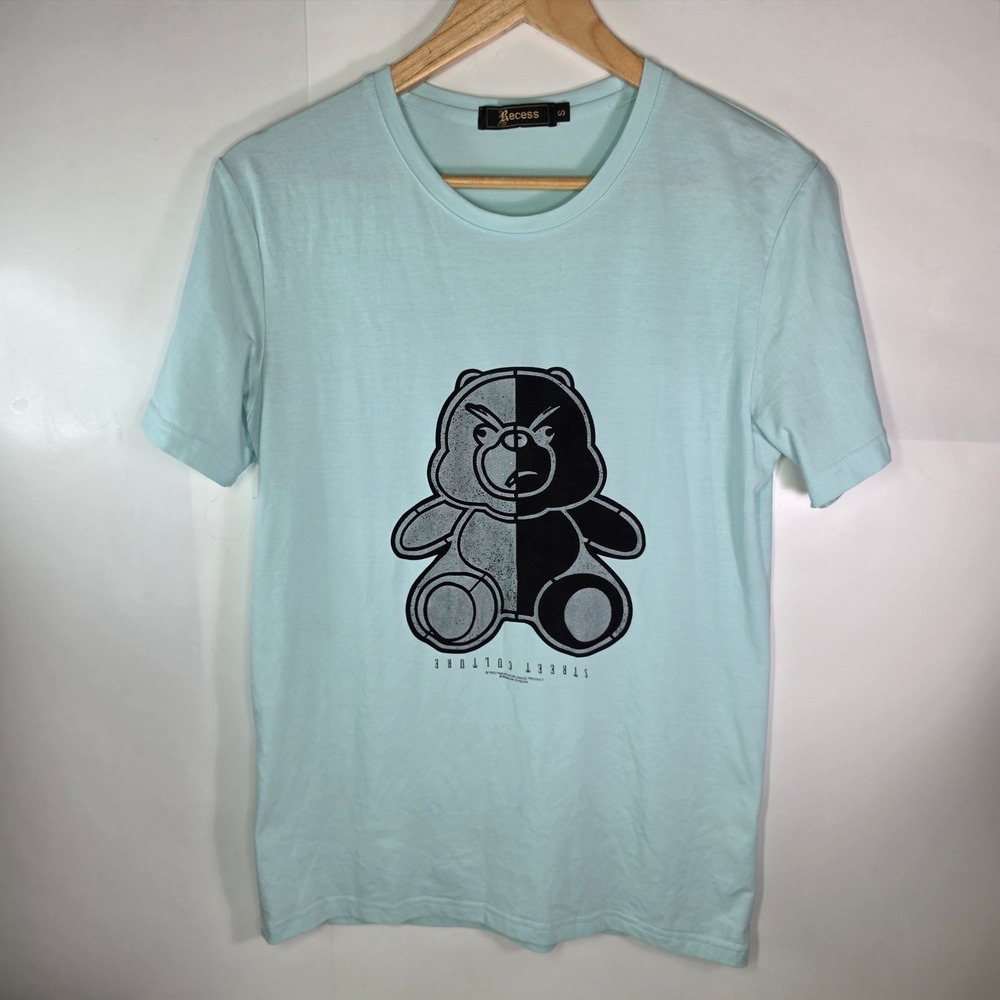 Recess Street Culture Graphic Tee Mens Small Mint Green Split Teddy Bear T Shirt